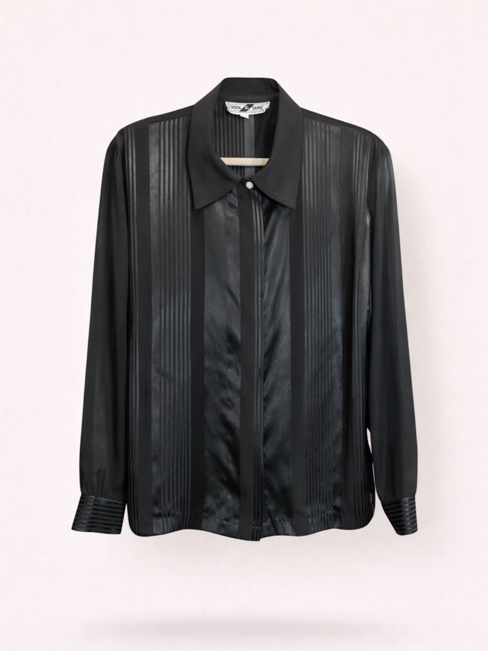 Sylvia Santos Vintage Black Sheer Stripe Blouse Secretary Office 80s 90s Size L